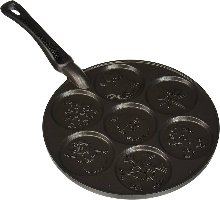 Nordic Ware Holiday Pancake Pan, Cast-Aluminium Pancake Frying Pan, Pancake Pan for 7 Pancakes, Mini Pancake Maker - Black