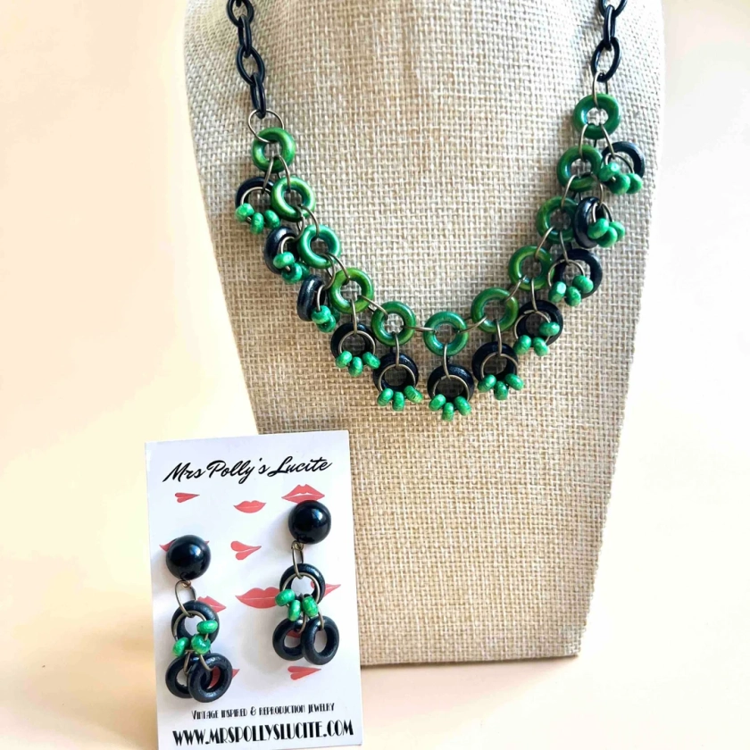 Retro Green Handmade Necklace and Optional Matching Dangle Earrings,bakelite Jewelry Inspired, 1940s 1950s Style by Mrs Polly's Lucite - Etsy
