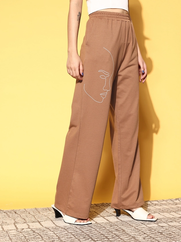 SASSAFRAS Women Chic Brown Solid Kidult Kitsch Track Pants