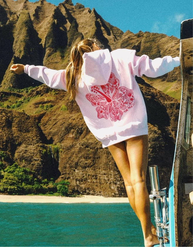 "Hawaii Hibiscus" Hoodie in Blush