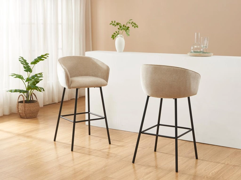 Lot de 2 tabourets en tissu et métal noir - Beige - LAZONI de Pascal Morabito