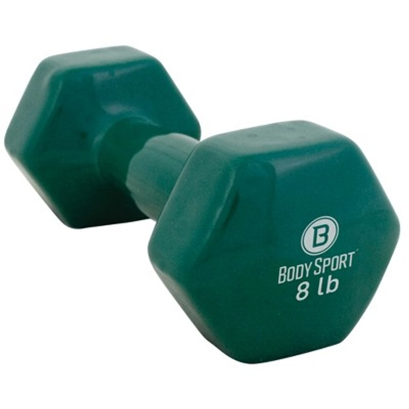 BodySport Vinyl Coated Dumbbell Weight, Strength Training Equipment for Home Gym, 8 lb., Green