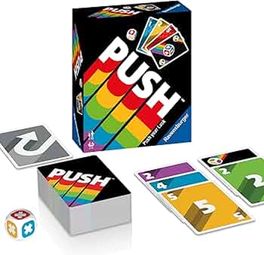 Ravensburger – Push – Jeu d’ambiance - Jeu de cartes et dés - en famille ou entre amis - 2 à 6 joueurs à partir de 8 ans – Mixte - 26828 - (Multilingue - Français inclus), Noire