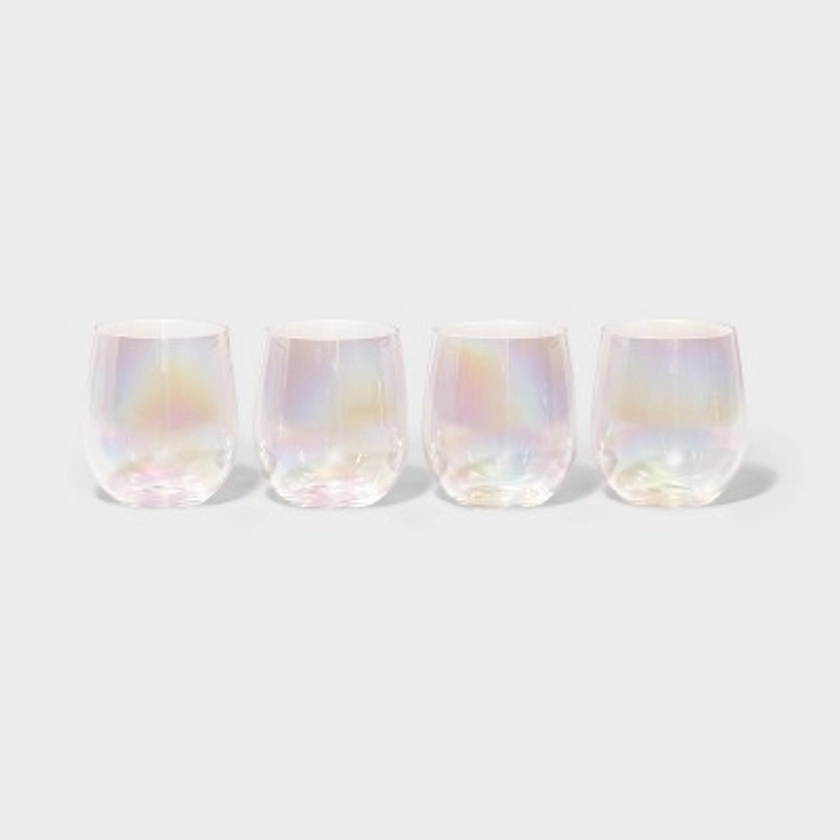 14oz 4pk Stemless Wine Glasses Iridescent - Sun Squad™
