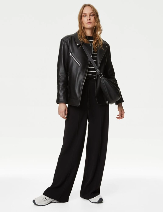 Crepe Elasticated Waist Wide Leg Trousers | M&S Collection | M&S