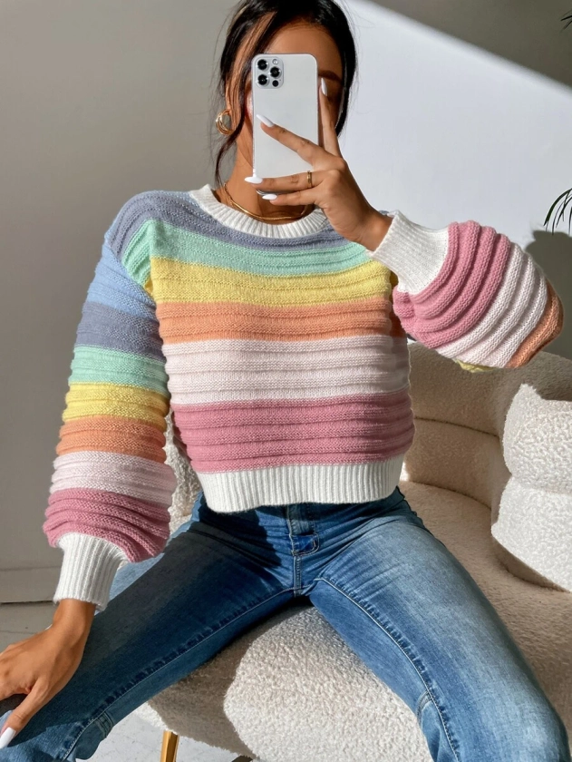 SHEIN EZwear Colorblock Drop Shoulder Sweater