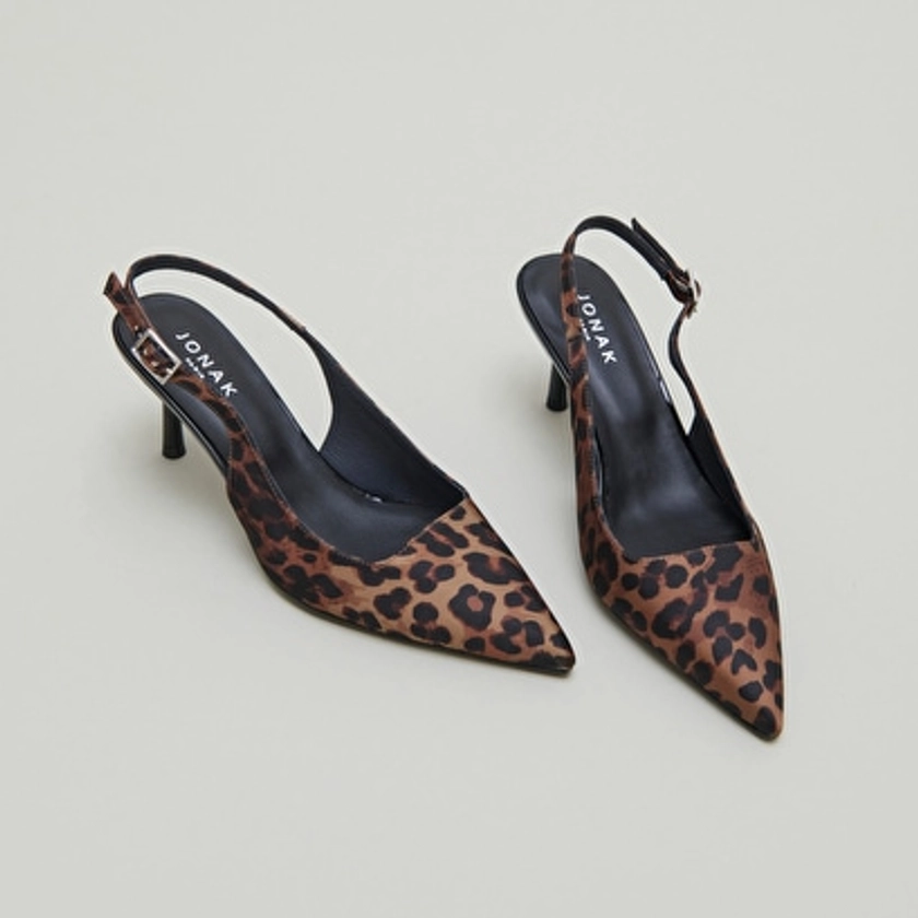 Escarpins slingbacks en textile léopard marron pour Femme | Jonak