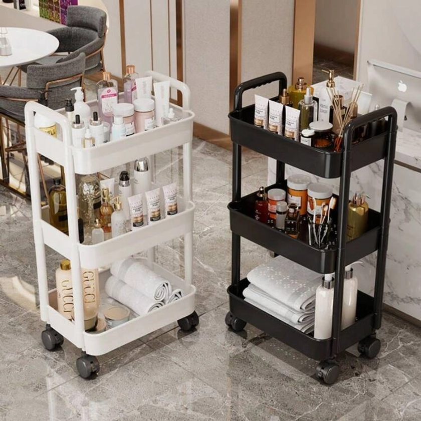 1set Multi-Layer Plastic Rolling Cart, With Swivel Casters, Simple Solid Color Storage Cart, Practical For Kitchen, Bedroom, Bathroom, Living Room Beside Desk, Mobile Snack Rack | SHEIN USA