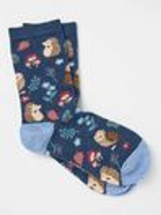 Navy Blue Floral Hedgehog Women's Socks 1 Pack (size 4-7)