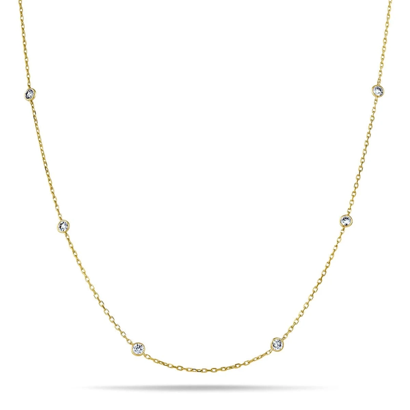 Round Diamond Chain Necklace 0.20ct G/SI 18k Yellow Gold 16"