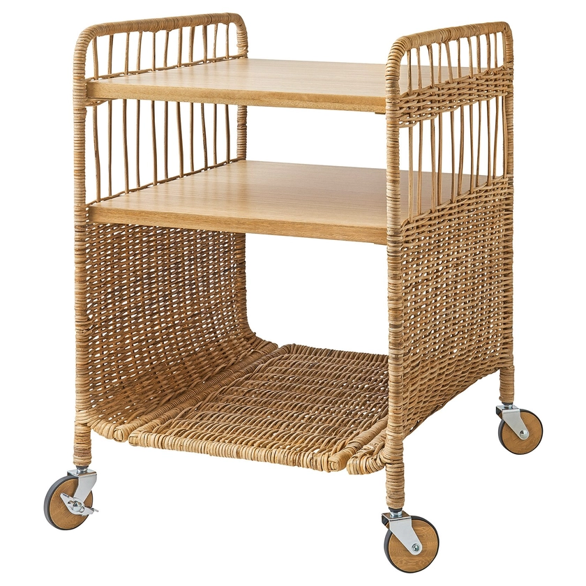 FRYKSÅS Storage unit on castors - rattan 37x53 cm