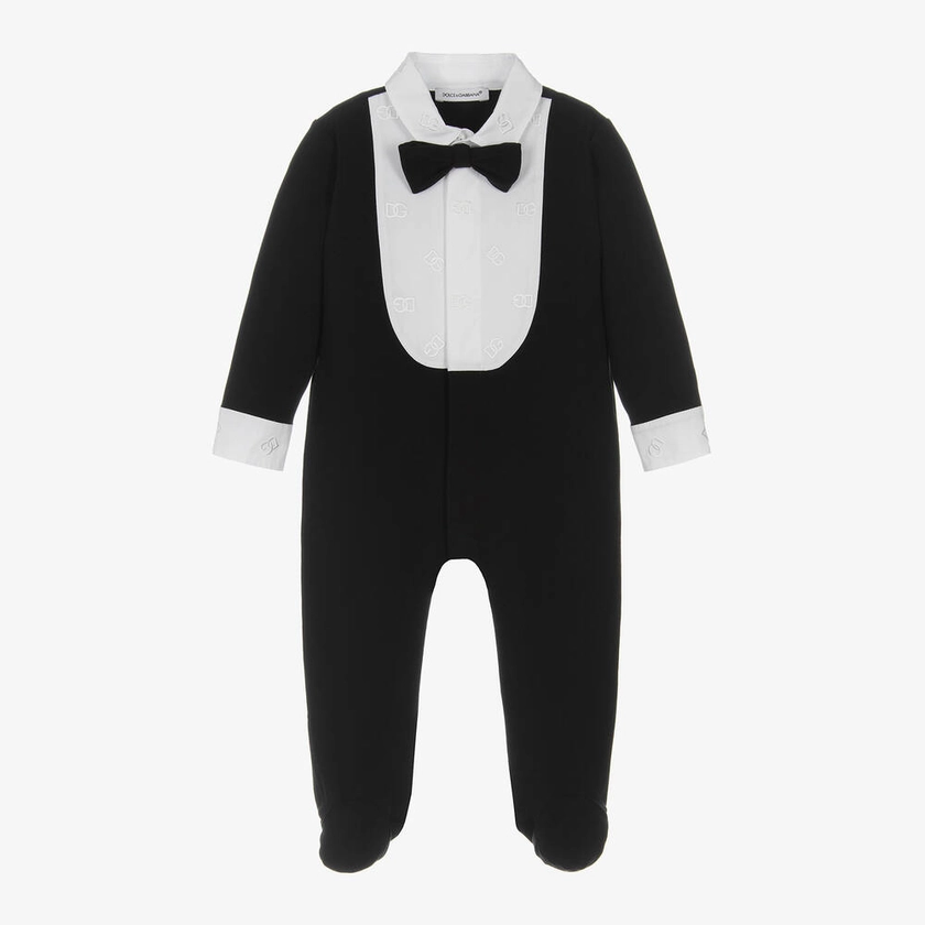 Dolce & Gabbana Boys Black Cotton Tuxedo Babygrow