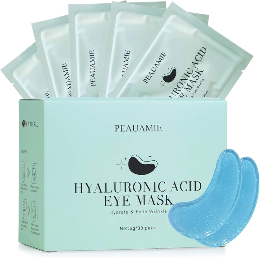 Under Eye Patchs (30 Pairs) Hyaluronic Acid Eye Mask for Dark Circles and Puffiness Wrinkle Eye Bags (Hyaluronic Acid)