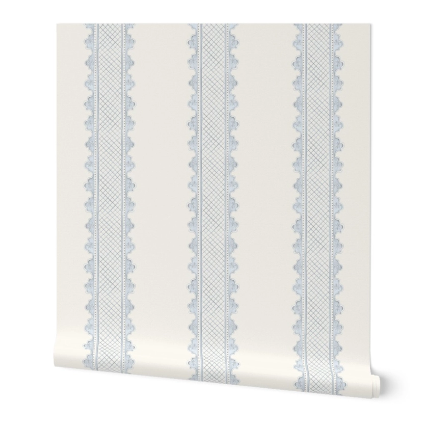Clarabelle Smoke Blue on Cream copy Wallpaper | Spoonflower