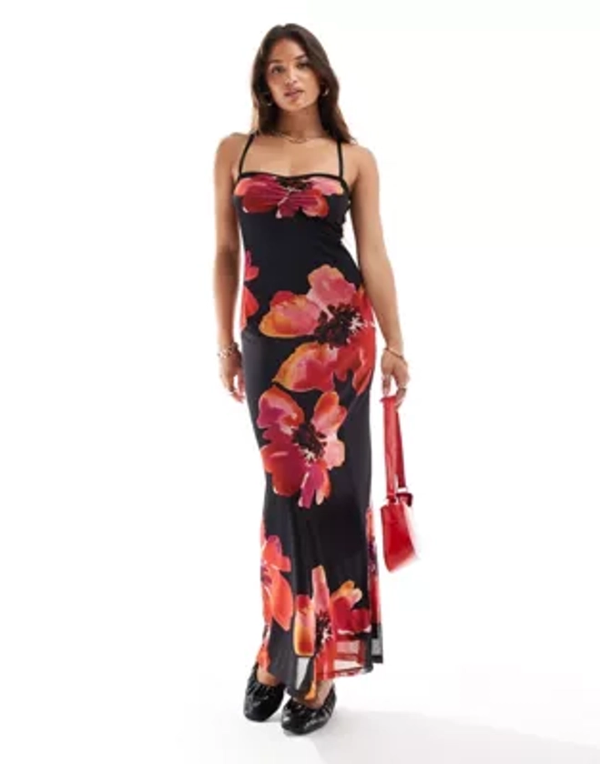 ASOS DESIGN peekaboo mesh midaxi dress in oversized floral print | ASOS