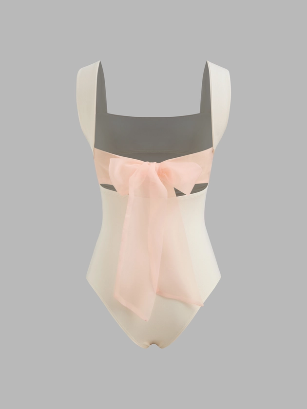 Jersey Square Neck Ruched Bowknot Bodysuit For Date