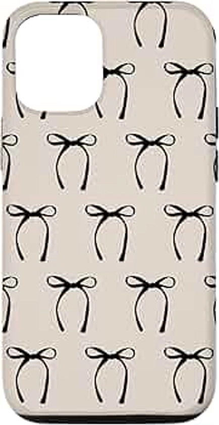 iPhone 15 Aesthetic Black Ribbon Bow On Beige Case