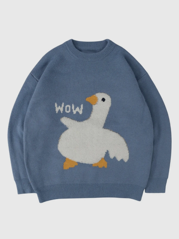 Aelfric EdenCartoon Goose Print Knitted Sweater