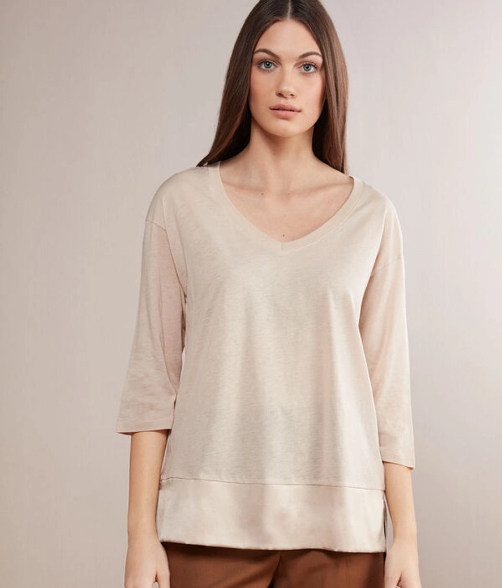 T-Shirt in Fresh Silk with Satin Trim - Outlet | Falconeri