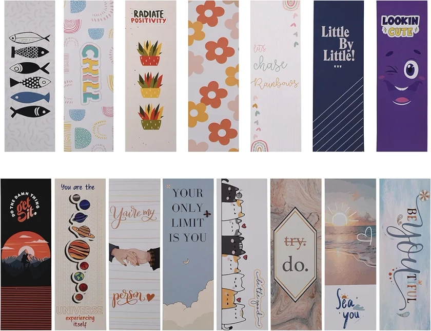 Papboo Designer Bookmarks Set of 15, Design- 1 - Specially Designed for Book, Artcard, Matte Finished,NO Repeat Designs, Multi-Color Bookmark (6 * 2 inches) : Amazon.in: Office Products