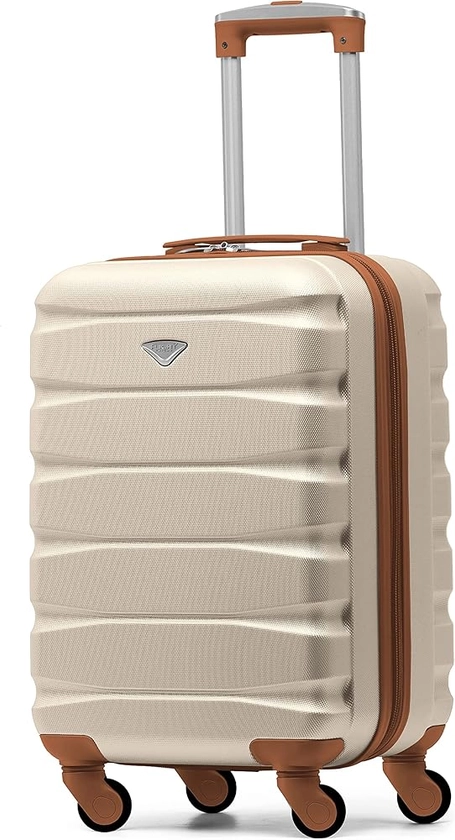 Flight Knight Valises Rigides Legeres en Abs A 4 Roues Cabine Bagage A Main Approuve pour Plus De 100 Compagnies Aeriennes, Taille Maximale pour Vueling Et Air France - 55x35x25cm Crème/Brown