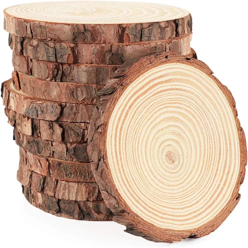 ilauke Wood Slices for Crafts 3.5''-4'' Unfinished Wood Crafts 16Pcs Natural Wood Rounds with Bark for Wedding Centerpieces Table Coasters Rustic Wood Decoration Wood Craft Supplies