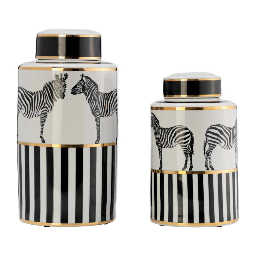 Sagebrook Home Modern Zebra Animal Glam Ceramic Jar with Lid