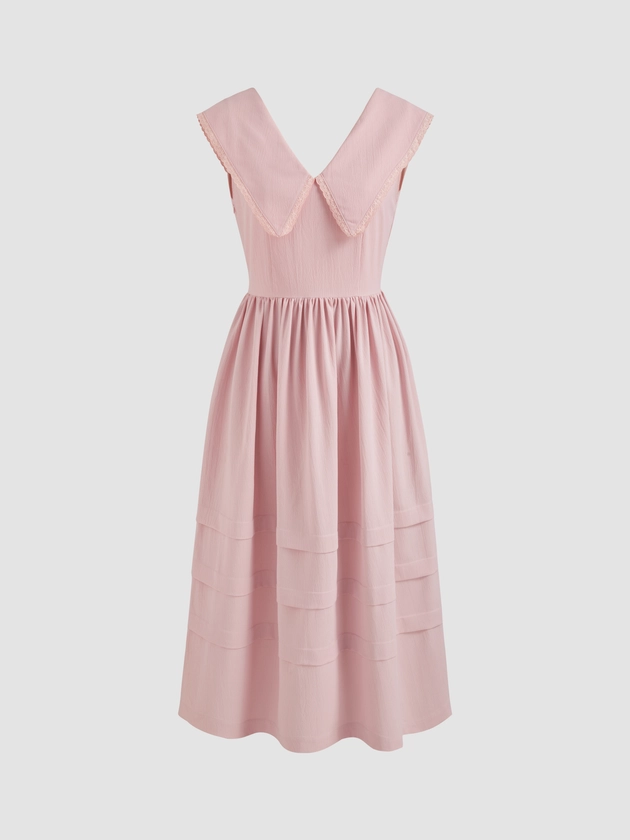 Doll Collar Solid Ruffle Maxi Dress