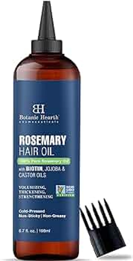 Botanic Hearth 100% Pure Rosemary Oil For Hair Growth Infused With Biotin | Hair Strenghtening Treatment | Nourishing & Volumizing | With Jojoba Oil & Castor Oil | Non GMO Verified | 6.7 fl oz