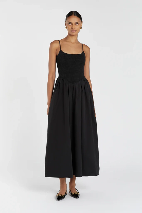 MILANO BLACK COTTON MIDI DRESS