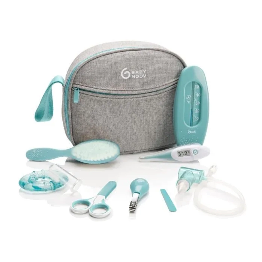 Babymoov Trousse de soin pour bébé, 9 Accessoires, avec Thermomètre Digital, Bleue