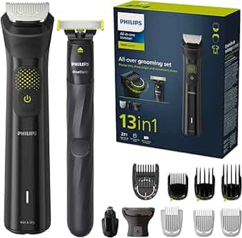 Philips Series 9000 - Tondeuse 13-en-un + OneBlade, kit tondeuse intégral, tonte précise, contours nets, rasage pratique, 27 hauteurs de coupe (de 0,2 à 20 mm) (modèle MG9530/15) DP