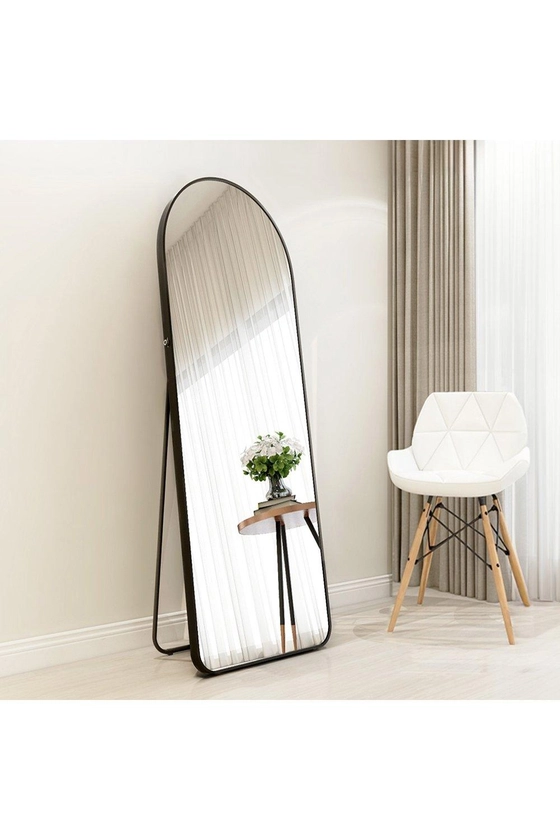 Mirrors | 40cm W x 150cm H Arched Standing Floor Mirror Wall-Mounted Full Length Mirror with Stand, Black | H&O Direct