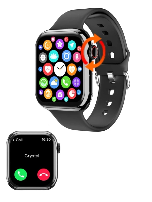 1 pièce Bracelet en silicone noir Montre connectée à écran tactile carré 2,05 pouces avec suivi de la fréquence cardiaque et appel, compatibilité Bluetooth avec le système Android et IOS pour homme et femme