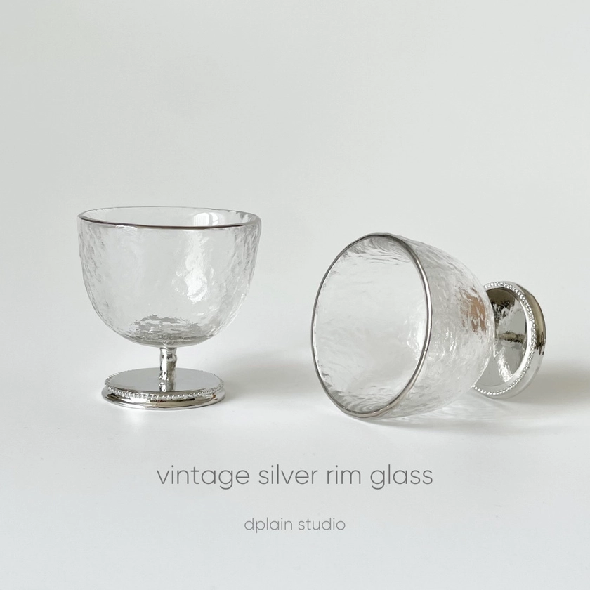 빈티지 실버림 글라스 고블렛잔 vintage silver rim glass 미니 와인잔 사케잔 소주잔 : 디플레인스튜디오