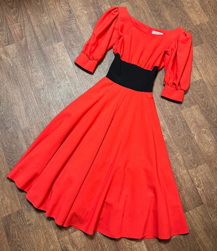 Designer Vintage Zandra Rhodes Red Swing Dress Size 10 | My Vintage