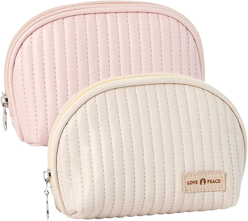 Makeup Pouch, Mini Cosmetic Bag for Purse, Pad Pouh with Zipper for Daily Essentials, Cute Period Pouch, Pink + Cream