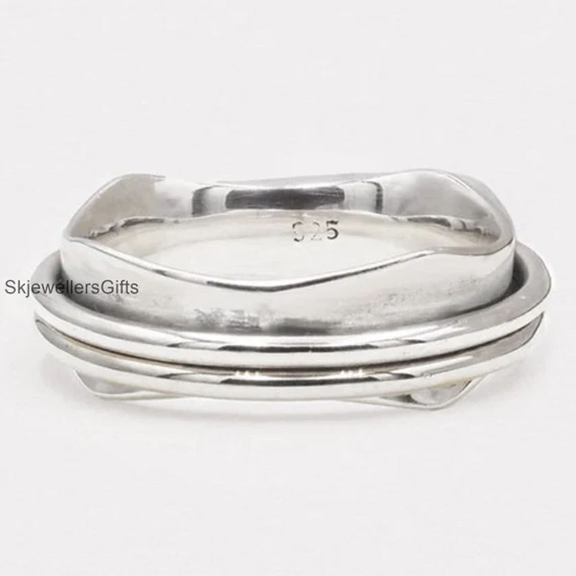 Solid Spinner Ring, 925 Sterling Silver Ring, Meditation Ring, Rings For Women, Spin Jewelry, Worry Ring, Anxiety Ring, Gift for Her, SK237