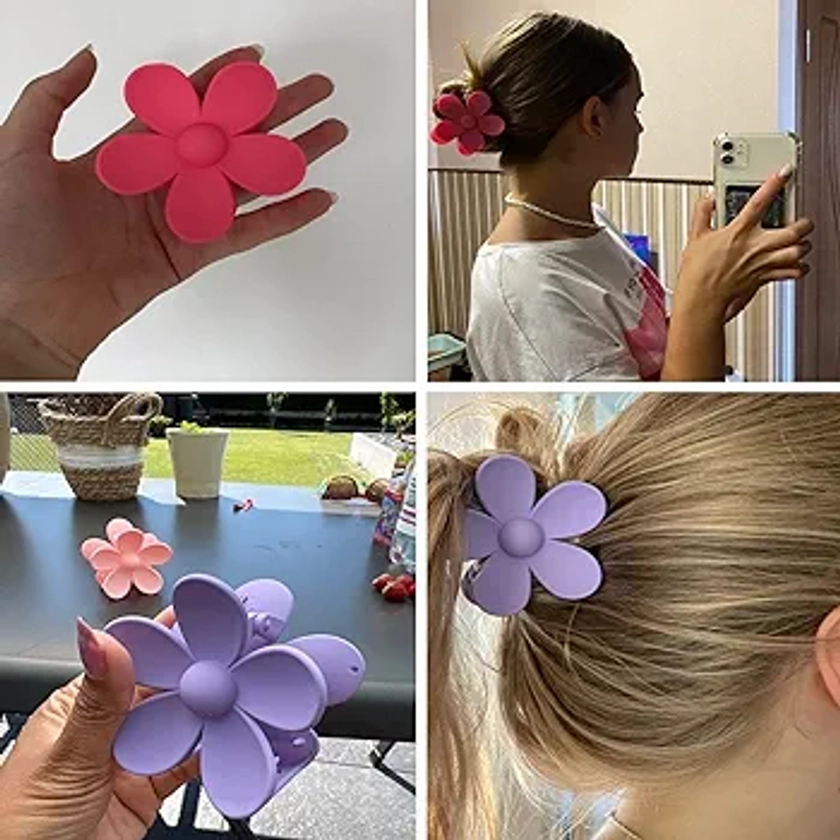 8 Pcs Flower Hair Clip Claw Clip Hair Accessories for Women, Cute Matte Claw Clips for Thick Hair, Candy Color Non Slip Strong Large Hair Claw Jaw Clips Flower Girl Hair Accessories