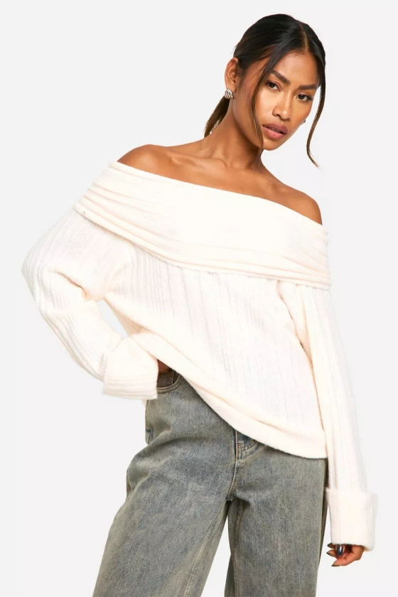 Rib Neckline Bardot Longline Jumper