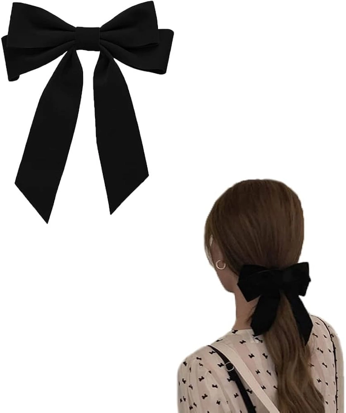 Amazon.com : Velvet Black Hair Bow Clips - Large Bowknot Barrettes and Pins for Women and Teens : Beauty & Personal Care