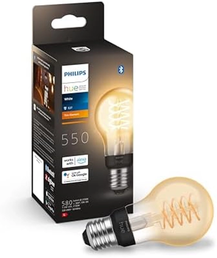 Philips Lighting Hue White, ampoule vintage filament compatible Bluetooth, format standard, fonctionne avec Alexa, Google Assistant et Apple Homekit : Amazon.com.be: Bricolage