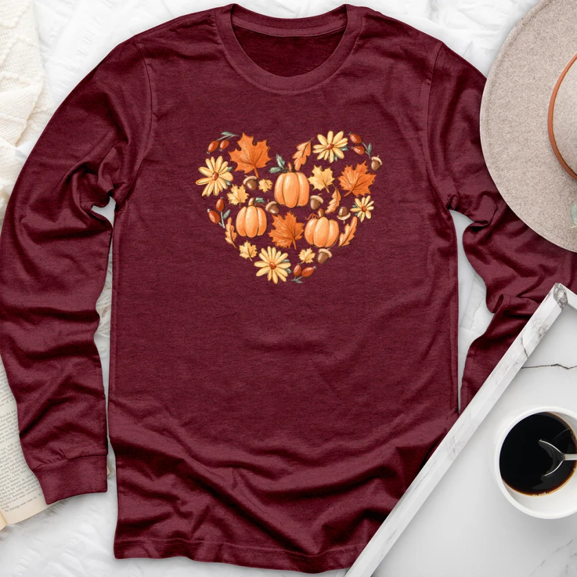 autumnal heart long sleeve unisex tee