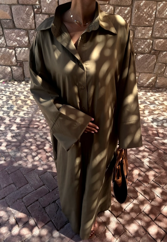 Khaki Maxi Shirt Dress