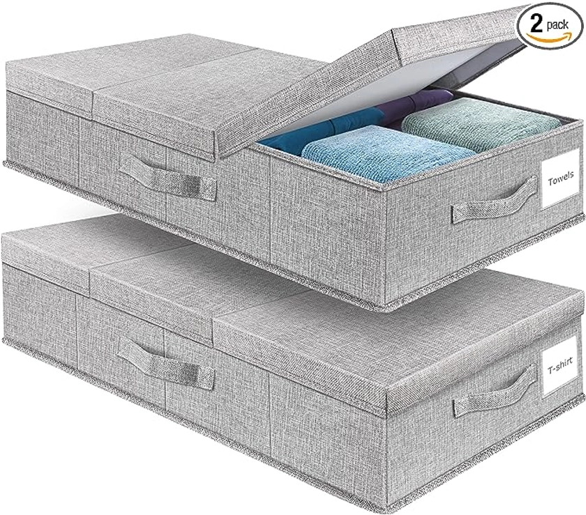 Amazon.com: Supowin Underbed Storage Containers Bin with Lids (Set of 2) Large Under Bed Storage Organizer Box with Handle, Foldable Under the Storage Bags for Organizing Clothes, Shoes, Blankets, Pillows-Grey : Home & Kitchen