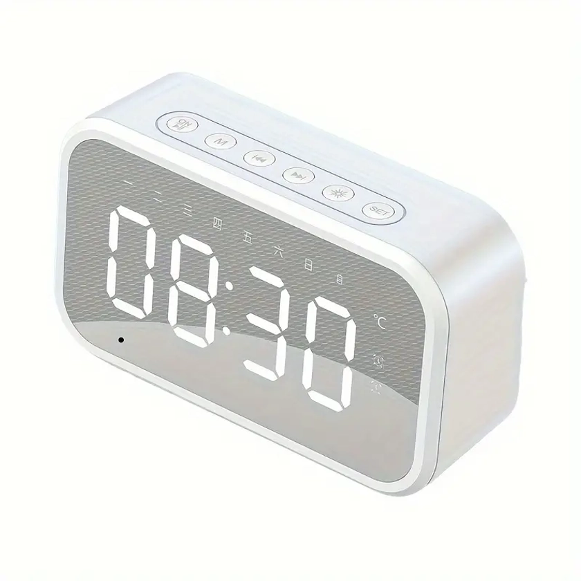 Réveil numérique Horloge de bureau électronique à LED Affichage d'écran miroir HD, blanc