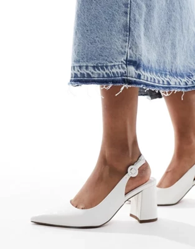 ASOS DESIGN Sutton slingback mid heels in white croc | ASOS