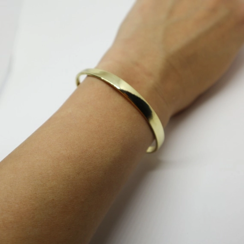 Wide Bangle Open Handmade Gold - Etsy