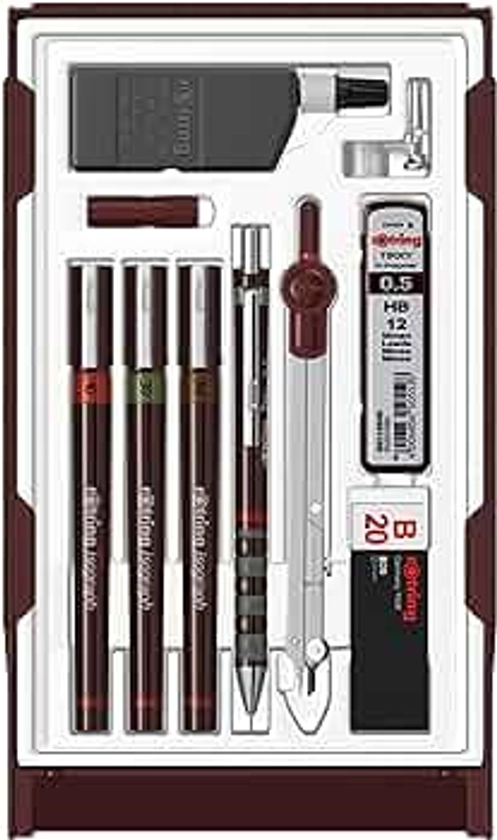 rOtring Isograph Technical Pen Master Set | 3 Fineliners (0.10mm, 0.30mm, 0.50mm), Mechanical Pencil (0.5mm), Compass & Accessories | 10-Piece Set in Case