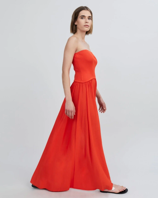 The Strapless Soglio Dress in Lava